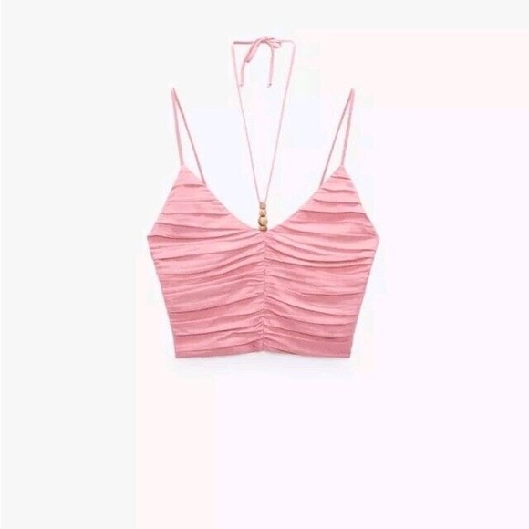 NWT Zara Pink Linen Blend Crop Top Tank Top - Picture 4 of 7
